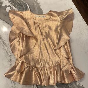 Marie Oliver Women’s McKenna Rose Gold Metallic Silk Lame Ruffle Top